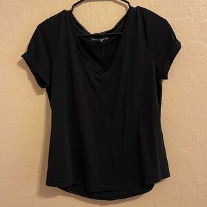 White House Black Market Women’s Black Laced V-Neck Short-Sleeve Tee Size M